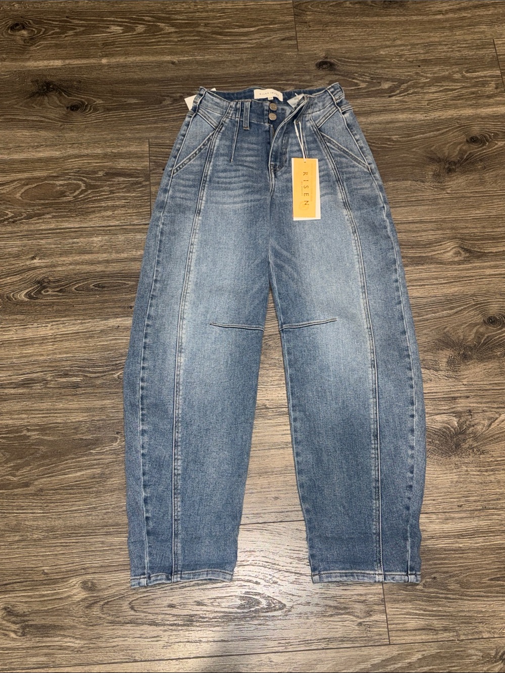 Risen Medium Wash Barrel Jeans for Women